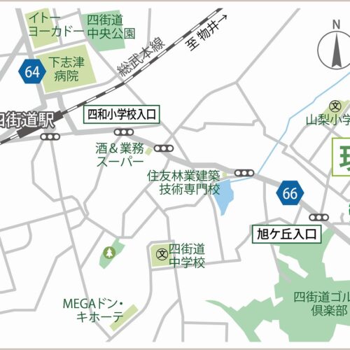 閑静な住宅地エリア。平屋建築でお庭のある暮らしも実現できる分譲地。