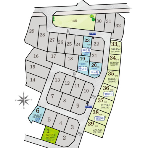 3期エリアは33号地～39号地、平屋建築エリアは１号地となります。
